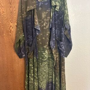 Vintage Paul Sisti Hand Dyed 100% Silk Dress and Robe Two Piece Set